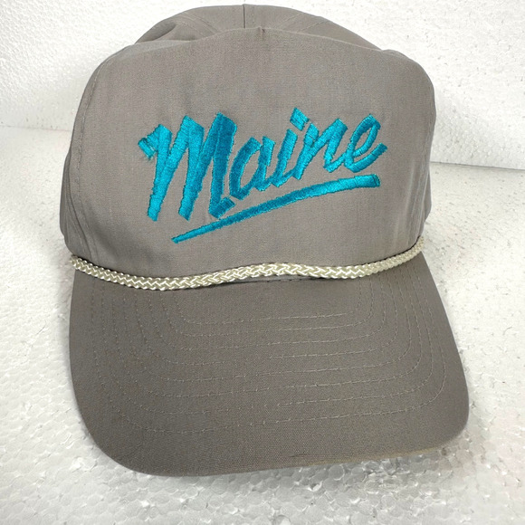 Vintage Maine Snapback Hat Gray Blue Embroidered Adjustable 80's Trucker - Picture 1 of 8